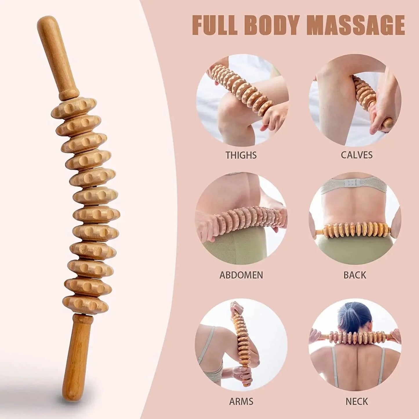 Handheld Wooden Massage Roller – Circulation & Muscle Relief